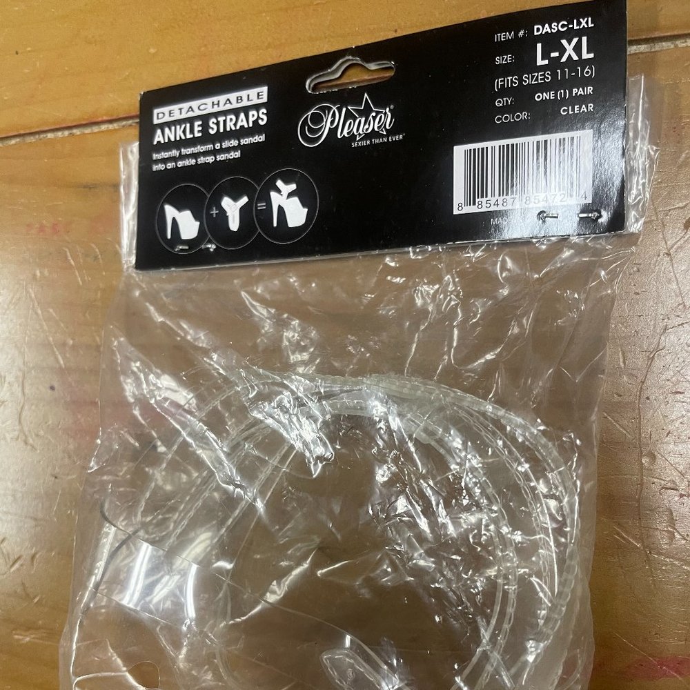 Pleaser Detachable Clear Ankle Straps L-XL NEW